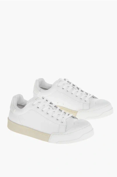 Marni Monochrome Leather Sneakers With Rubber Toe In Zo434