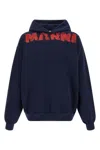 Marni Graphic Print Hooded Sweater With Ribbed Finish In Blue