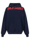 Marni Graphic Print Hooded Sweater With Ribbed Finish In Blue