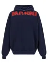 Marni Graphic Print Hooded Sweater With Ribbed Finish In Blue