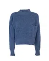 Marni Maglione In Lana Mouliné Blu Con Ricamo In Blue