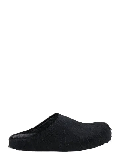 Marni Faux Fur Round Toe Sandals In Black