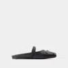 Marni Little Bow Nappa Leather Flat Mules In Black