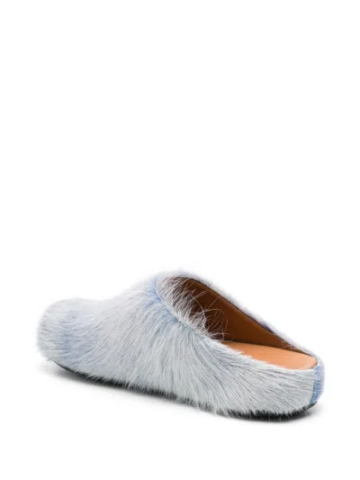Marni Faux Fur Texture Slippers With Rubber Sole In Blue