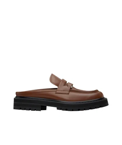 Marni Brown Leather Piercing 2.0 Chunky Sabot Loafers In 00m60 Cognac
