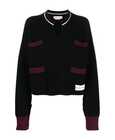 Marni Multi-pocket Split-neck Jumper In Black