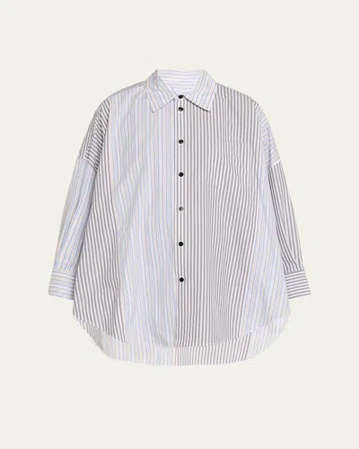 Marni Multi-striped Oversized Button-down Shirt In Blue