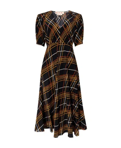 MARNI MARNI WILD ROADS PRINTED V-NECK DRESS
