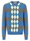 Marni Blue Stripe Sweater With Argyle Motif In Multicolor