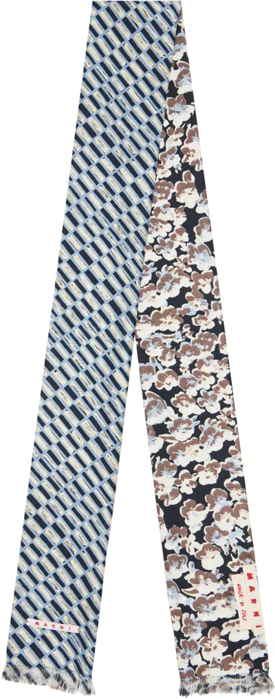 Marni Multicolor Contrast Prints Scarf In Blue