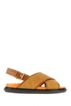 Marni Multicolor Fabric And Leather Fussbett Sandals In Beige