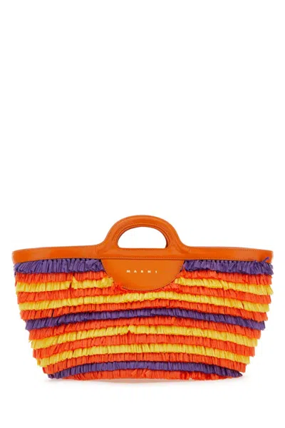 Marni Multicolor Fabric Tropicalia Summer Handbag In Carrotyellowviolet