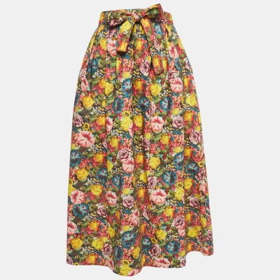 Pre-owned Marni Multicolor Floral Print Cotton Poplin Gathered Midi Skirt S