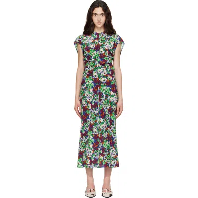 Marni Multicolor Florals Midi Dress In Green