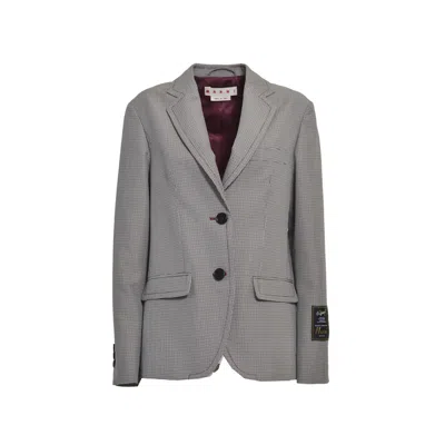 MARNI MARNI MULTICOLOR HOUNDSTOOTH WOOL BLEND SINGLE-BREASTED BLAZER