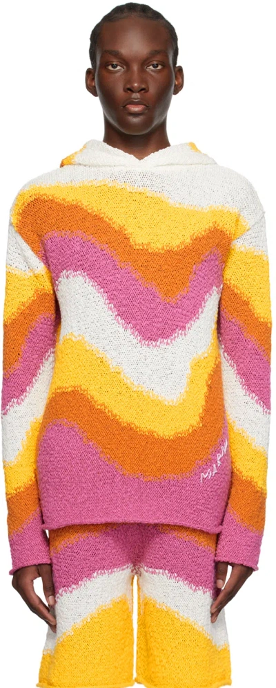 Marni Crocheted Cotton Hoodie In Wer20 Lobster