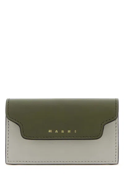 Marni Multicolor Leather Business Card Holder In Mosstonepelicangoldbrown