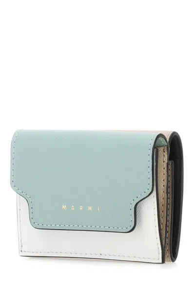 Marni Logo-embossed Leather Tri-fold Purse In Blue