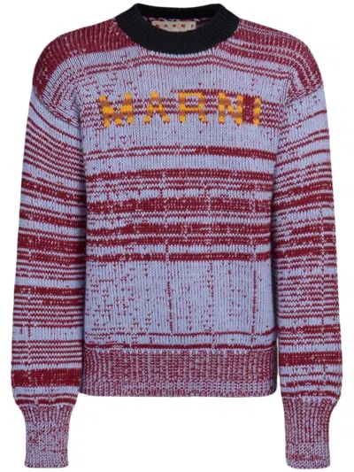 Marni Multicolor Logo Sweater In Brown