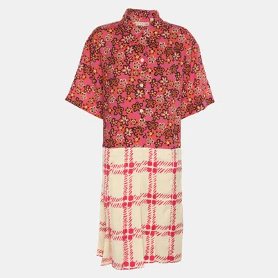 Pre-owned Marni Multicolor Lyocell And Linen Pleated Mini Dress M