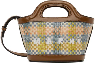 Marni Micro Tropicalia Interwoven Tote Bag In Zo754 Lemon/apricot