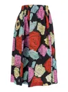 Marni Multicolor Midi Skirt With Elastic Waist And All-over Floral Motif In Cotton Woman