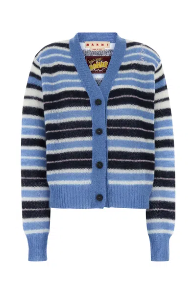 Marni Mohair Blend Striped V-neck Cardigan In Multicoloured