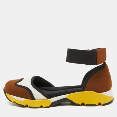 Pre-owned Marni Multicolor Neoprene And Mesh Cut Out Low Top Sneakers Size 38