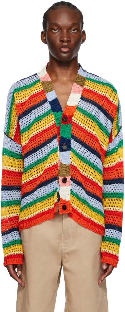 Marni X No Vacancy Inn Striped Cotton Cardigan In 00x99 Multicolor