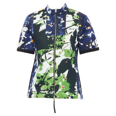 Pre-owned Marni Multicolor Paint Print Scuba Leather Zip Short Sleeve Coat It42 M In Black