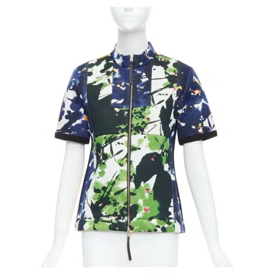 Pre-owned Marni Multicolor Paint Print Scuba Leather Zip Short Sleeve Coat It42 M In Gray