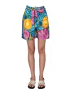 Marni Low Waist Cotton Bermuda Pants With Flower Allover Print In Multicolour