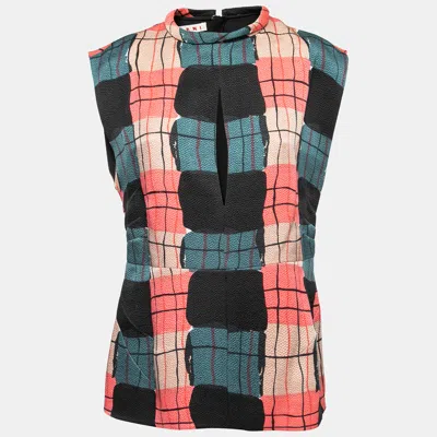 Pre-owned Marni Multicolor Printed Silk Crepe Keyhole Cutout Top M