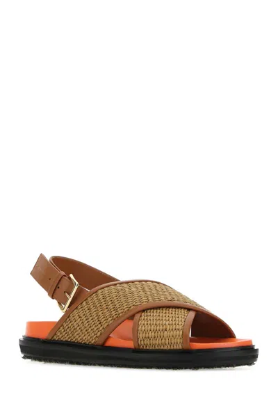 Marni Multicolor Raffia And Leather Fussbett Sandals In Zo140