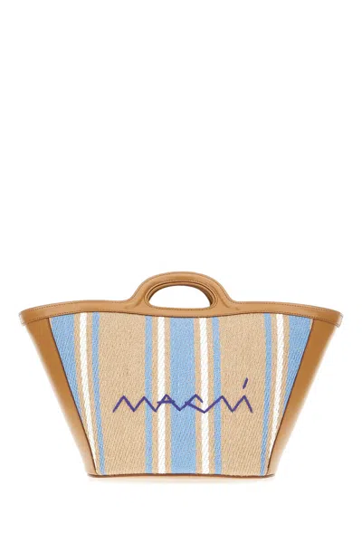 Marni Multicolor Raffia And Leather Tropicalia Handbag In Cigar Opal Lily White