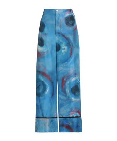 Marni Multicolor Satin Casual Pants In Blue