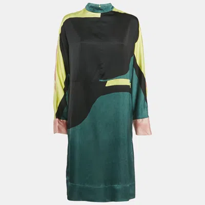 Marni Multicolor Satin Shift Dress In Green