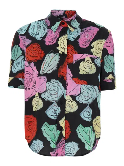 Marni Multicolor Shirt With All-over Rose Print And Chest Pocket In Cotton Woman
