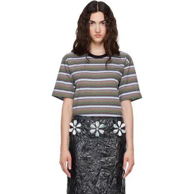 Marni Multicolor Striped Cotton T-shirt In Animal Print