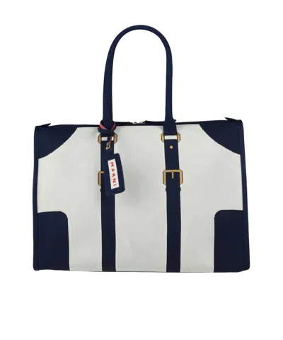 Marni Multicolor Woven Tote Bag In White