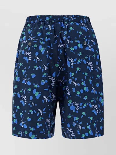 Marni Multicolored Drawstring Elastic Waist Shorts In Blue