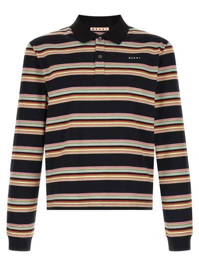 Marni Multicolor-striped Polo In Black