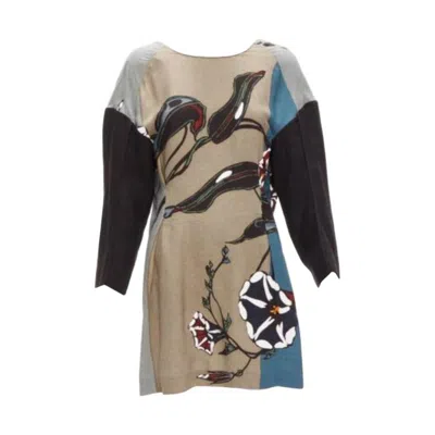Pre-owned Marni Multicolour Beige Floral Print Back Contrast Dropped Sleeve Dress It38 Xs In Brown