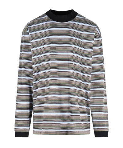 Marni Striped Embroidered T-shirt In Gray