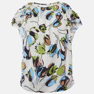 Pre-owned Marni Multicoloured Floral Print Cotton Pleated Blouse Xs