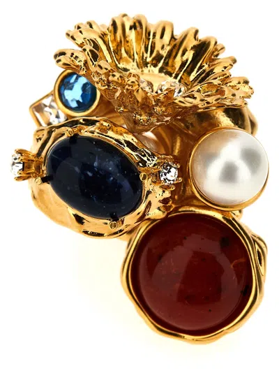 Marni Layered Gemstone Pearl Textured Ring In Multi