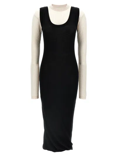 Marni Bicolor Wool Midi Dress In Black
