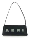Marni 'museo' Black Shoulder Bag With Thin Shoulder Strap And Contrasting Logo On The Front In Leath