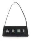 Marni Museo Black Shoulder Bag With Thin Shoulder Strap And Contrasting Logo On The Front In Leather Woman
