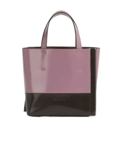 Marni Museo Edge Small Tote Bag In Dark Brown And Purple